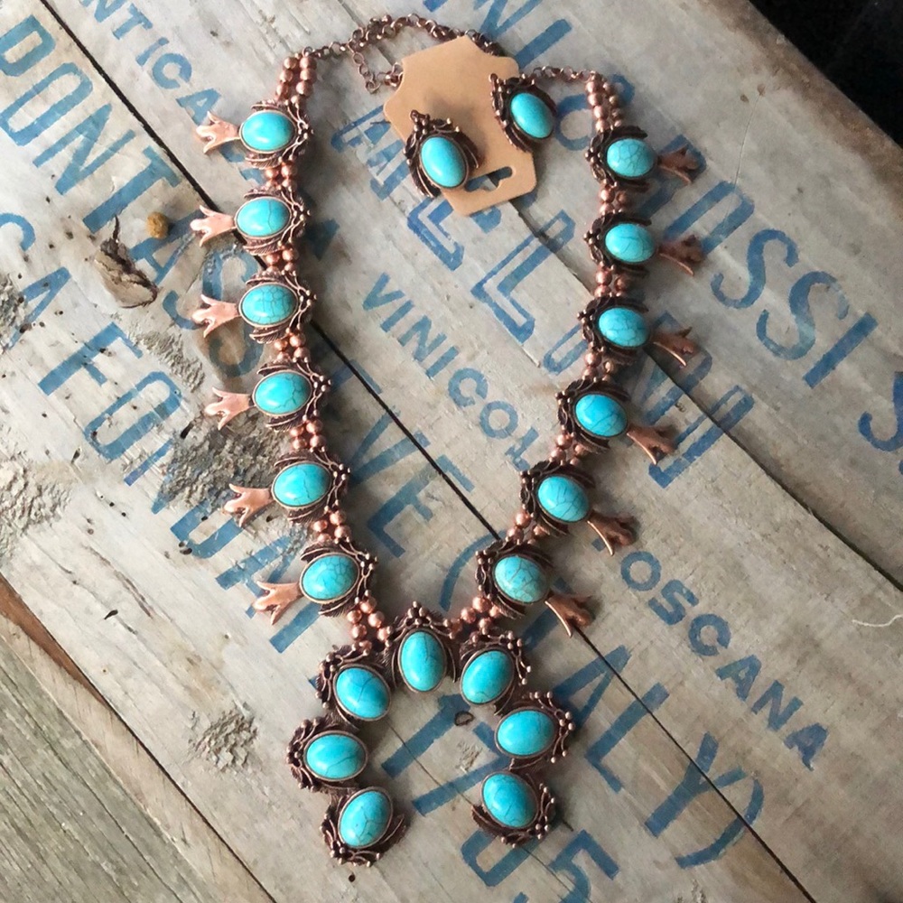 Squash Blossom Turquoise Statement Necklace Set